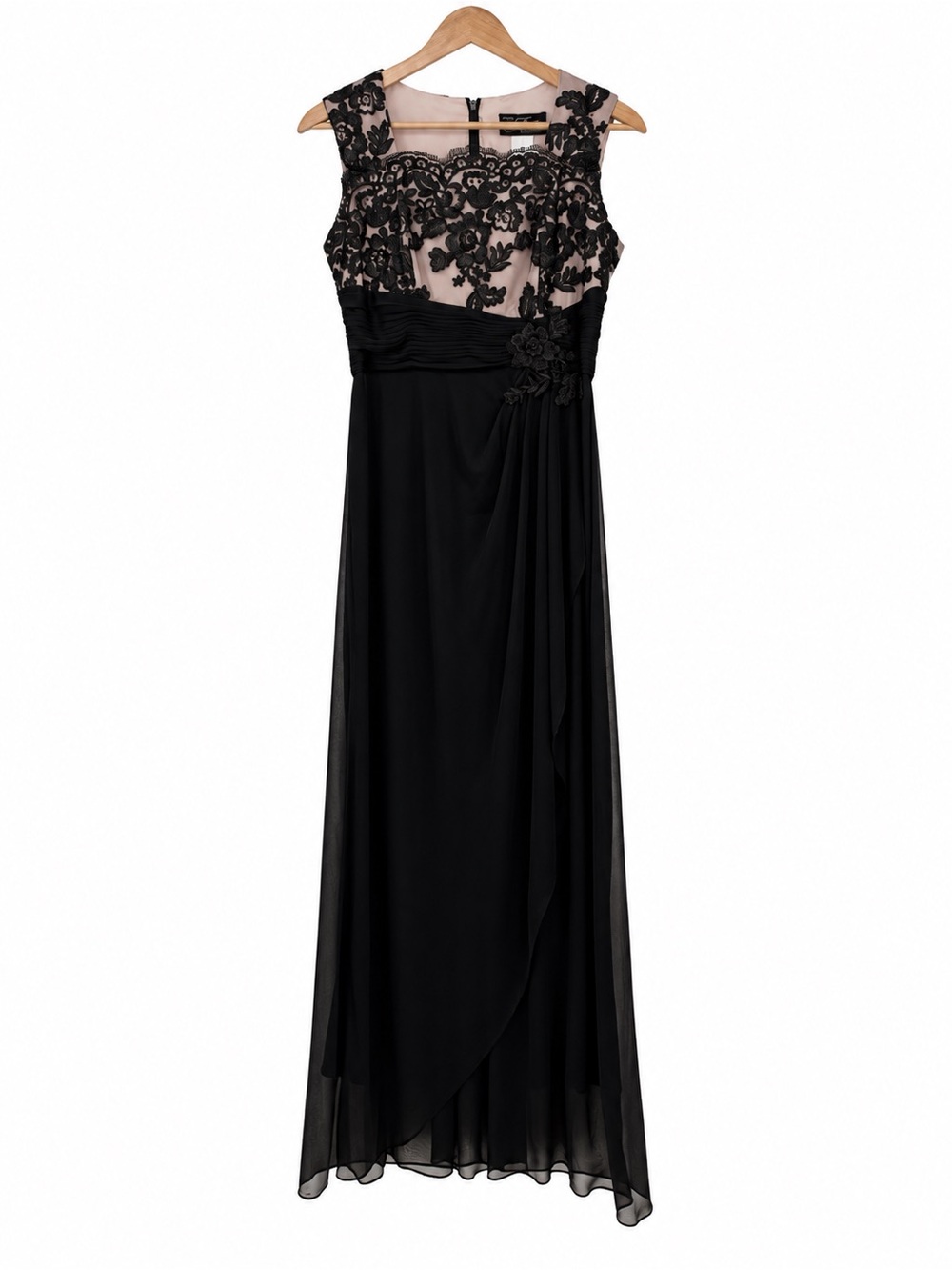 Alex Evenings Petite Size 6P Black Lace Nude Maxi Formal Evening Gown